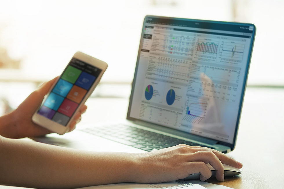 A view of Xledger's dashboard on desktop and mobile