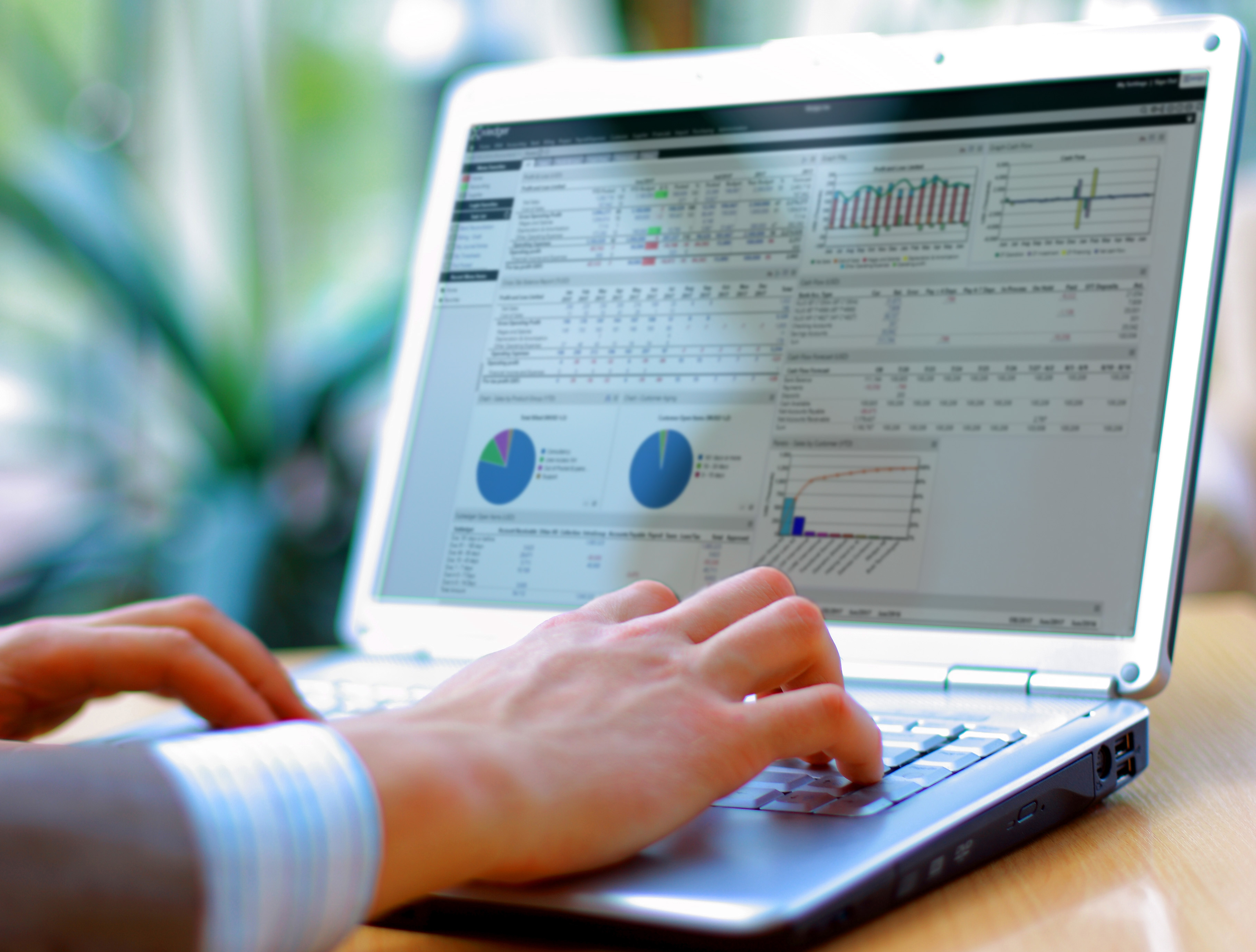 A business person viewing Xledger's dashboard
